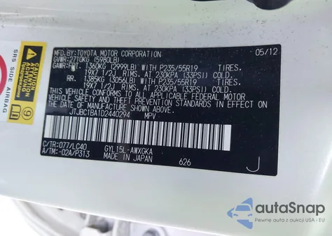 2013 Lexus Rx 450H from USA, damaged, VIN JTJBC1BA1D2440294